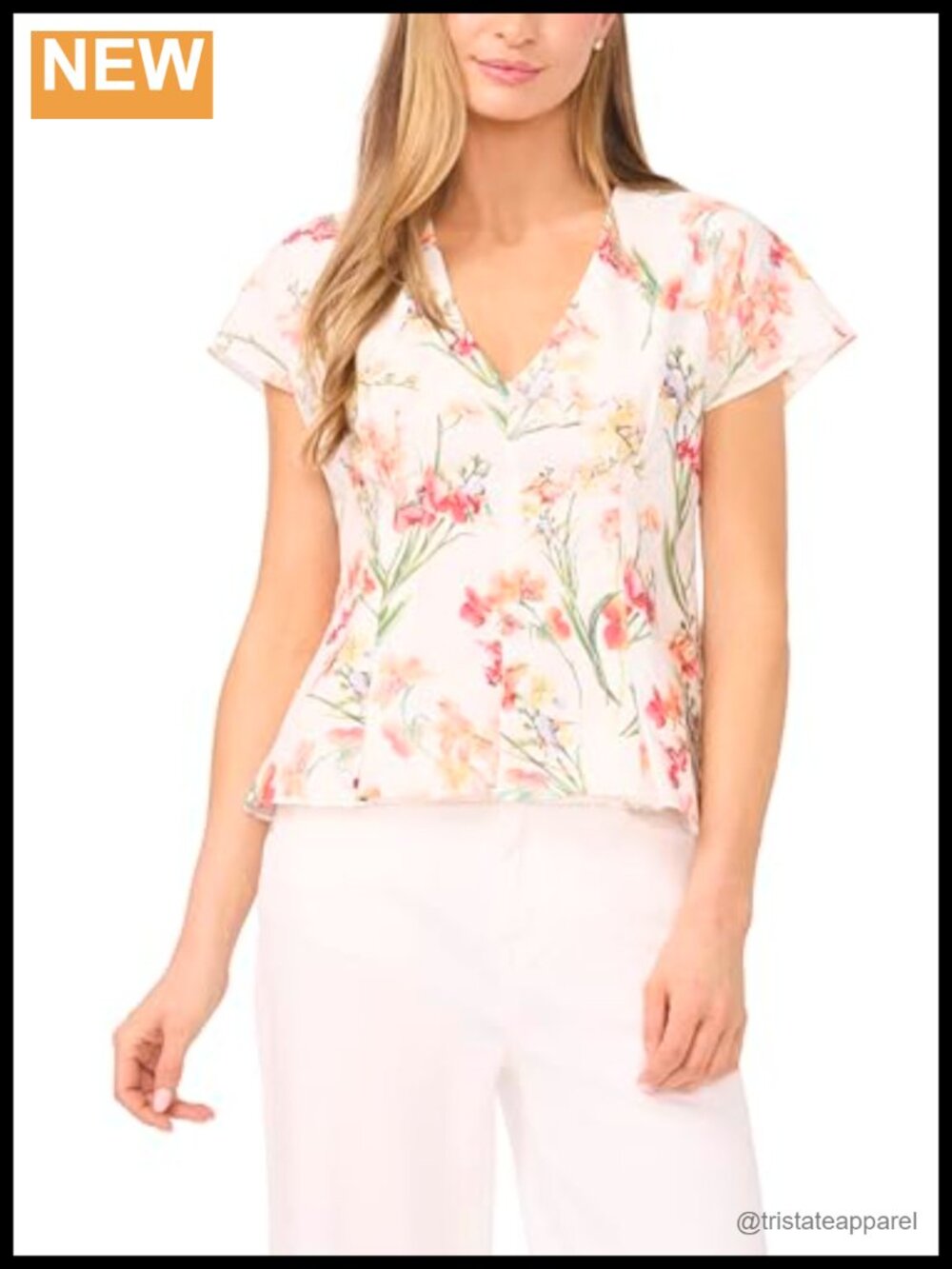 Short Sleeve Floral V Neck Blouse 58% Lyocott 42% Cotton Hand Wash